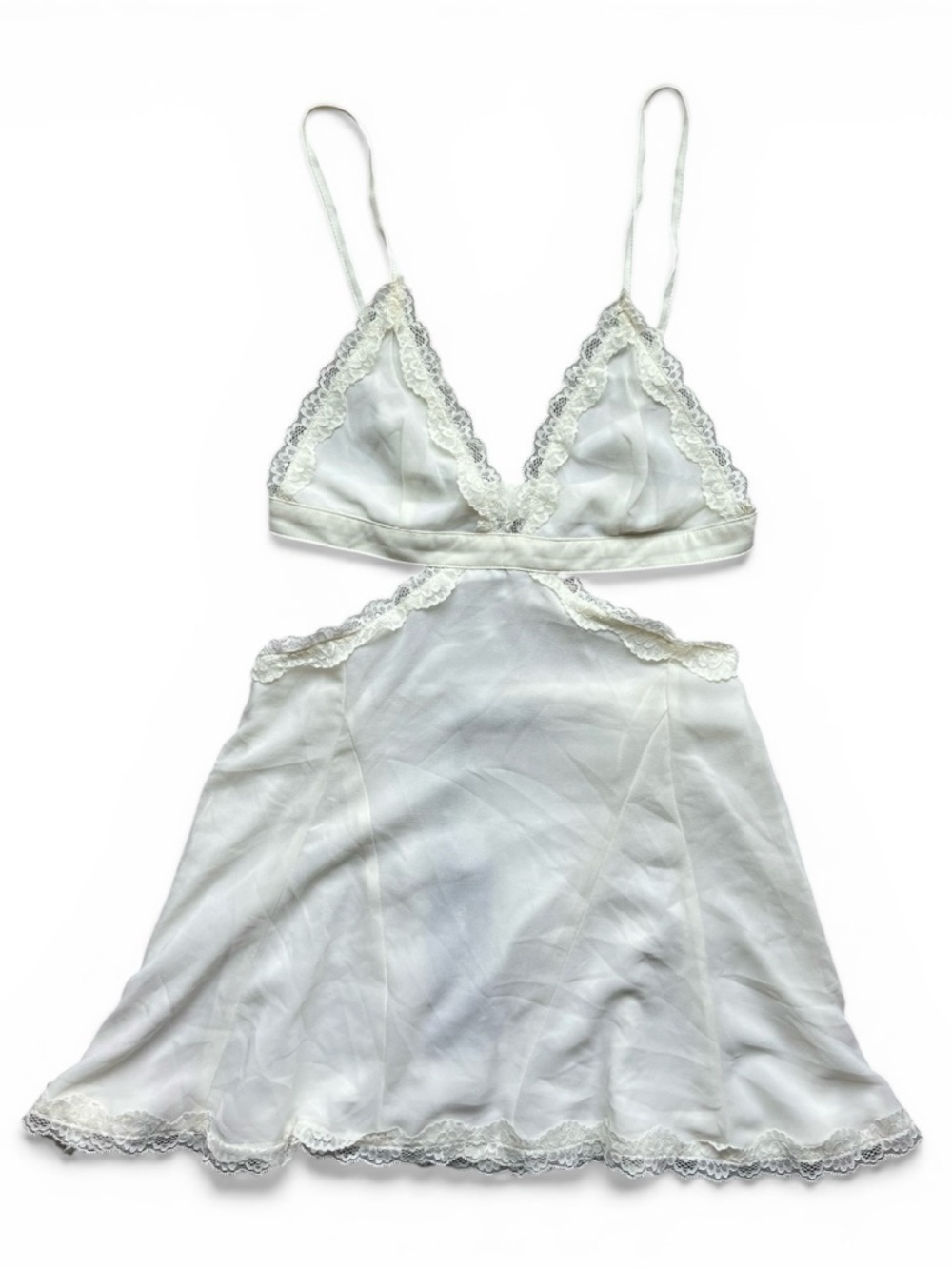 NWT White Fox Boutique Polar Opposite Off White Lace Trim Cutout Mini Dress - Picture 3 of 13